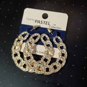 TOP & TOP PASTEL Gold-Toned Chain-Link Hoop Earrings w/ Crystals
